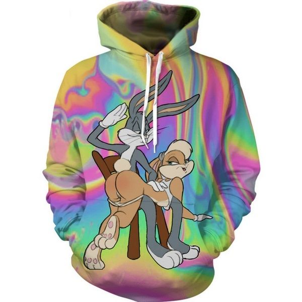

горячая мода мультфильм bugs bunny looney tunes толстовки женщины / мужчины унисекс с длинным рукавом 3d печатный пуловер унисекс hipster сп, Black