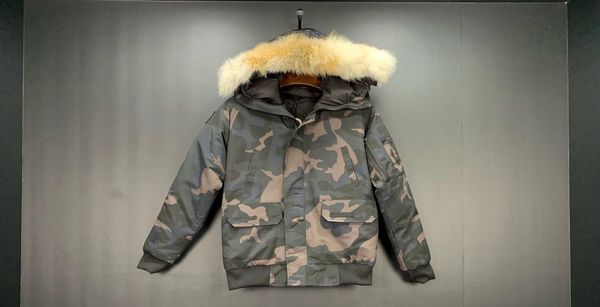 

canada goosedown mens camouflage flight jacket winter high end exquisite epaulette down jacket imported wolf fur collar short hooded coat, Black