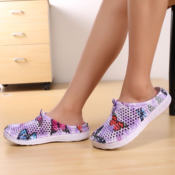 

2020 women outdoor sandals for female comfortable holes garden beach shoes flip flops slipper summer hollow flats print sandals