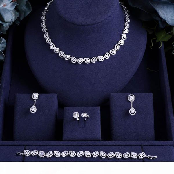 

jankelly nigeria 4pcs bridal zirconia jewelry sets for women party, dubai nigeria cz crystal wedding jewelry sets, Silver