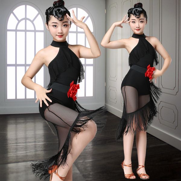 

children's latin dance skirt exercise clothes performance performance clothing girls grading competition clothing, Black;red
