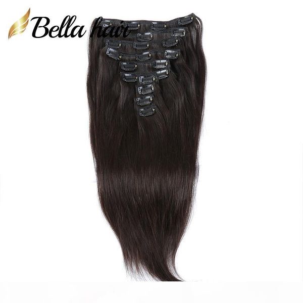 

bella hair clip in hair extensions 100% human hair weaves weft natural black color straight 12-30inches 160g set ing, Black;brown