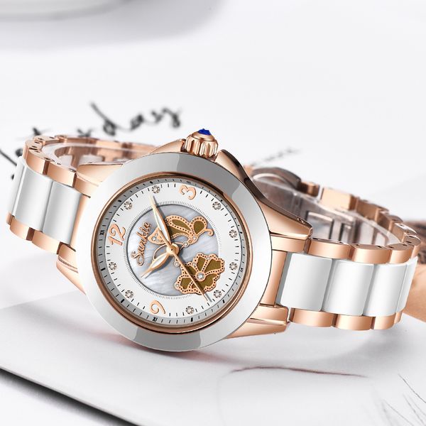 

sunkta luxury crystal watch women waterproof rose gold steel strap ladies wrist watches brand bracelet clock relogio feminin, Slivery;brown
