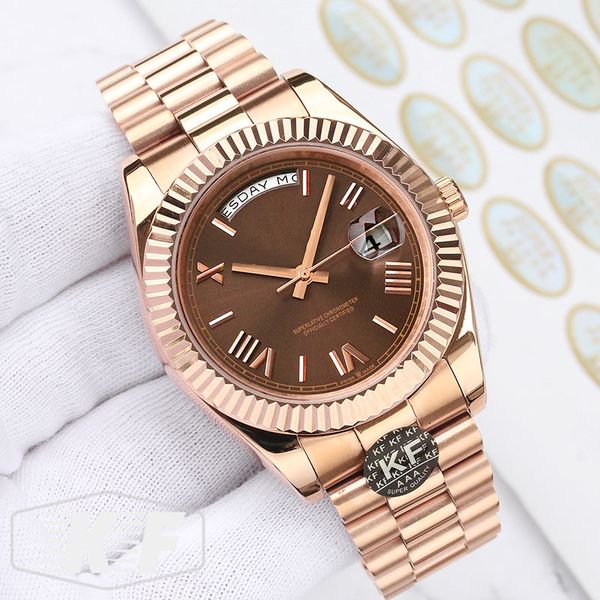 

rose gold fashion luxury ladies women mens sapphire designer mechanical automatic movement daydate watch wristwatches kfactory watches, Slivery;brown