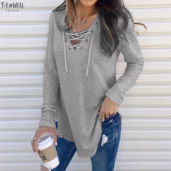 

womens shirts long sleeve for spring female v neck strap long sleeve oversize fashion female elegant autumn blouse, White