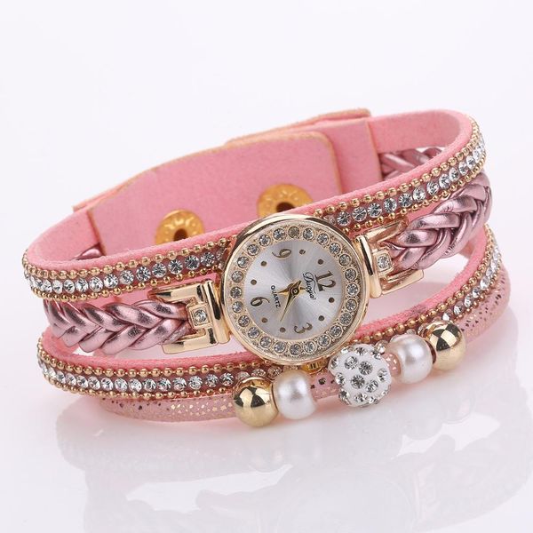 

fashion pearl bracelet watch ladies dress leather quartz wrist watch fashion woven twist crystal women watches female relogio, Slivery;brown
