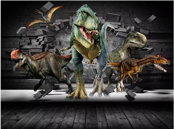 

3d room wallpaper custom p dinosaur breaks the wall and escapes background home decor living room 3d wall murals wallpaper for walls 3 d