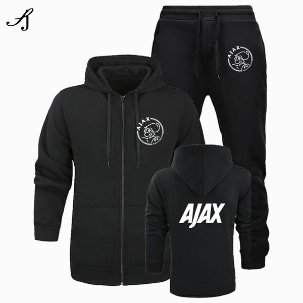 

2020 new fashion sportswear hooded men sportswear two piece thick fleece cotton hooded + pants sport suit male, Gray