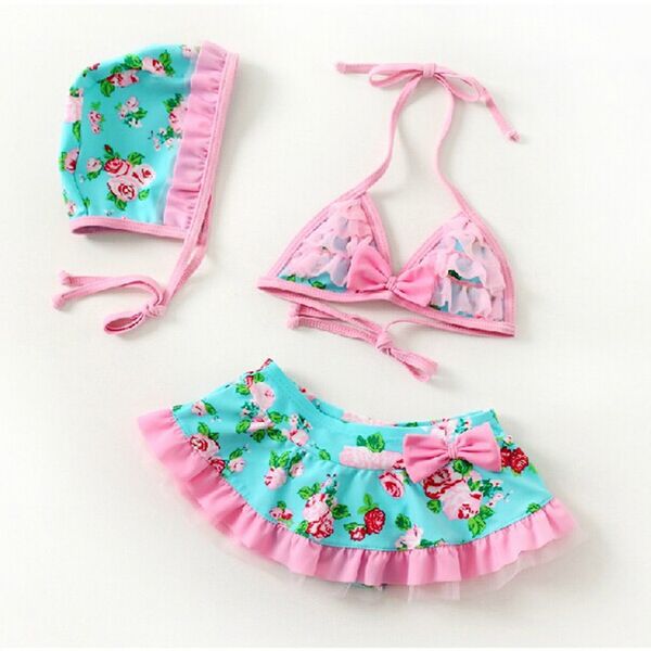 

2019 new summer children's fresh floral bikini girl beachwear girls bikini split swimsuit infant girls spa swimsuit with cap