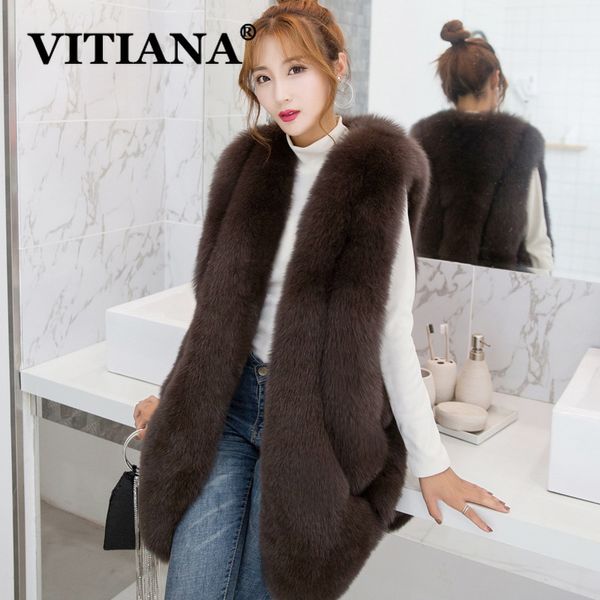 

vitiana women long casual faux fur coat 2019 autumn winter female sleeveless soft fahsion fur vest ladies black elegant coats
