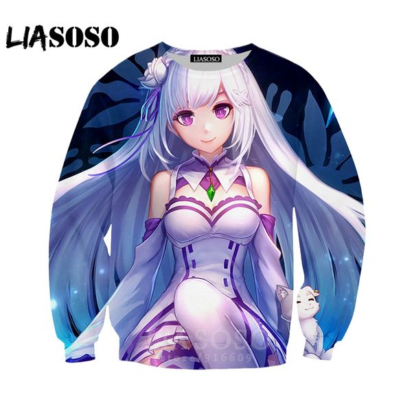 

3d print men hoodies women re zero rem anime loli sweatshirt fashion harajuku kids shirt sweatshirts streetwear long sleeve e805, Black