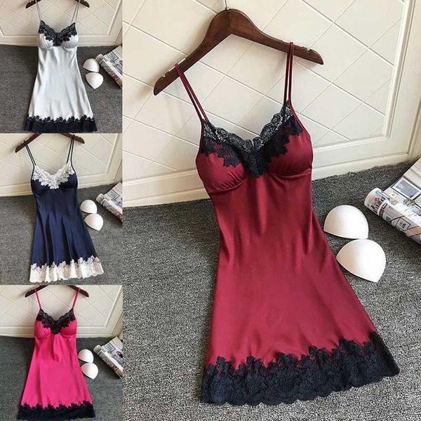 

summer lace patchwork nightgowns women sleepwear sleeping dress padded nightdress summer pijamas, Black;red