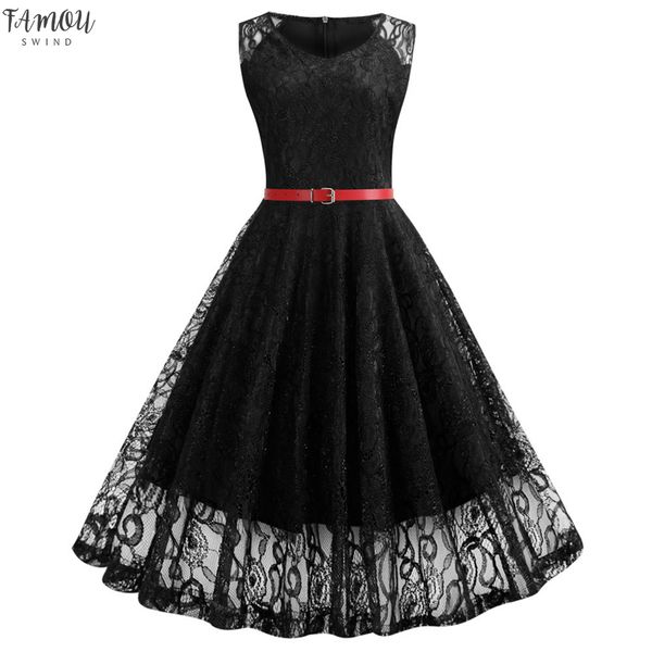 

vintage lace dress women 2020 summer v-neck party a-line vestidos dresses black white blue red dress, Black;gray