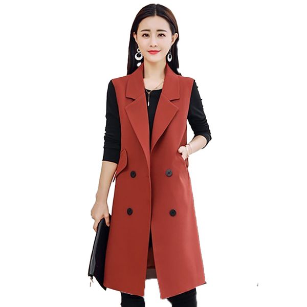 

2020 spring autumn new sleeveless mid-length slim pocket buttons were thin double-breasted v-neck trench pocket stitching x33, Tan;black