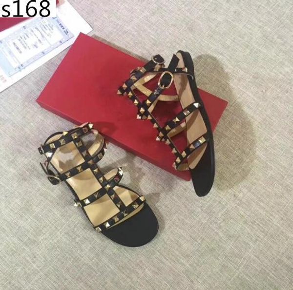 

women's flats casual sandals leather beach shoes woman sandals slippers summer ladies flip-flops rivet sandals, Black