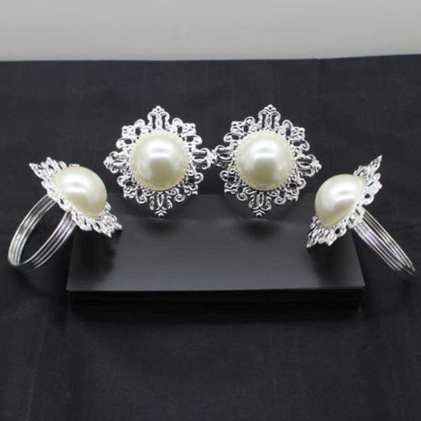 

6pcs pearl napkin rings luxury rhinestone napkin rings for weddings party decorations table decoration accessories dropshipping