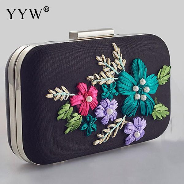 

elegant clutch bag women vintage flower shoulder bag with chain mini evening clutches purse floral crossbody bags female black