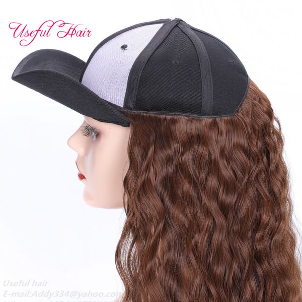 

synthetic big wave brown long roll wig hats women snapback knitted wool hats knitted wool hat hairs girls fitted sunscreen adjustable hat, Black