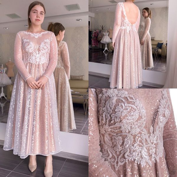 

modest new arrival evening dresses jewel neck long sleeve sequins applique ruched formal dresses backless ankle length party gowns, Black;red