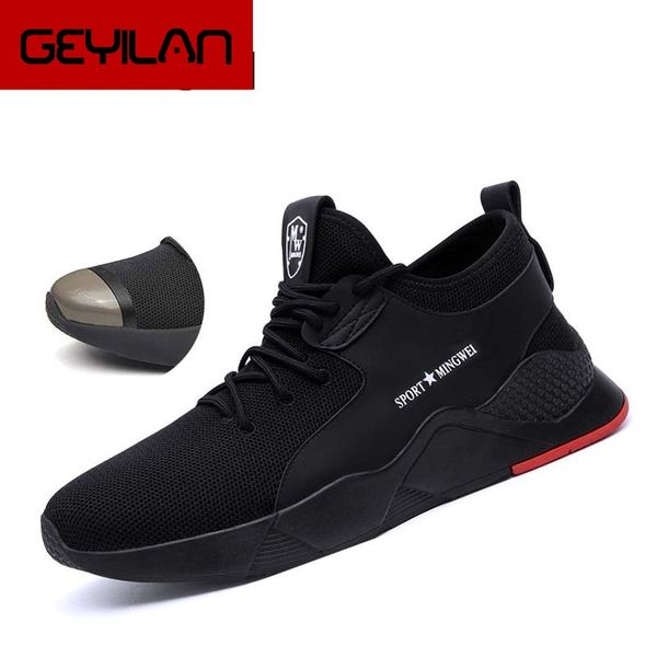 

safety shoes men's steel toe shoes boots puncture-proof anti-smashing work safety boot outdoor casual sneakers work boots, Black