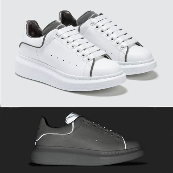 

2020 luxury designer shoes white sneakers platform shoes genuine leather trainers reflective white trainers for men women flat casual shoes, Black