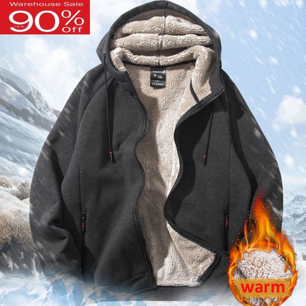 

men hoodies thick 2020 new winter velvet keep warm male sweatshirts zipper student black gray plus size 6xl 7xl 8xl h35