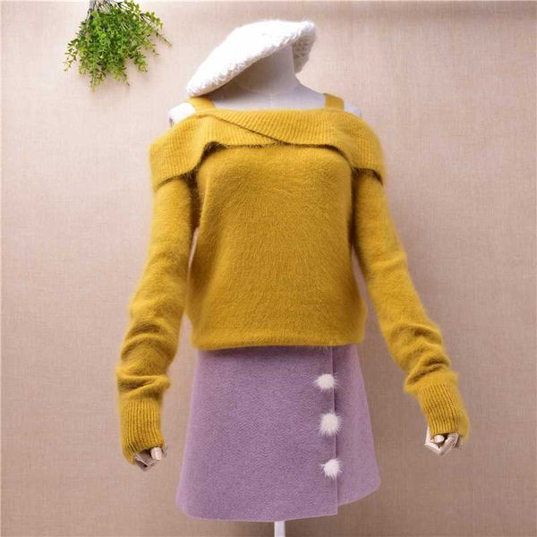 

pull female women clothes korean fashion fur long sleeves knitted off shoulder crop pullover sweater jumper, White;black