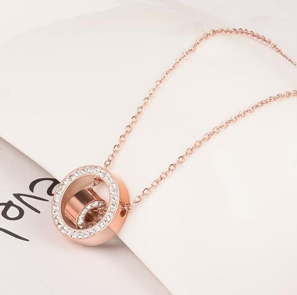 

fashion slide double round circle zircon necklace in 18 kt rose gold with pendant jewelry accessories zys-n5, Silver