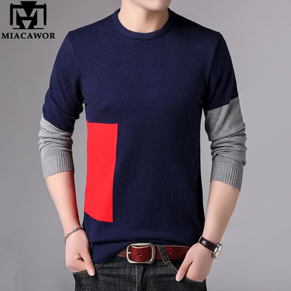 

miacawor шерстяной свитер мужчины лоскутная трикотажные свитера пуловеры мужчины осень зима pull homme корейский повседневная sueter masculi, White;black