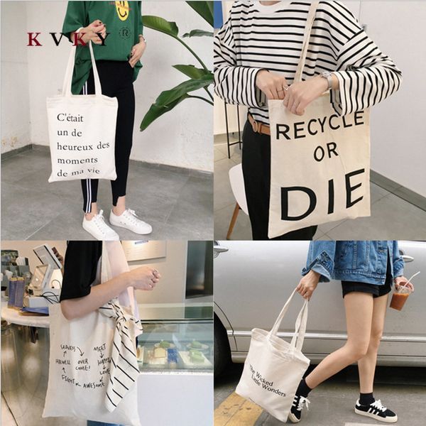 

fashion women shopping bags cotton fabric letter fashion women with zipper design bolsa reutilizable eco tote bags