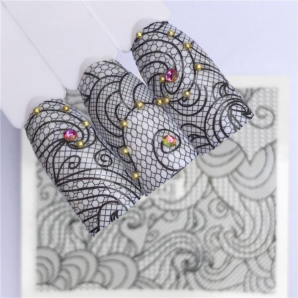 

nails water transfer nail art stickers decals black lace flowers design diy french manicure foils stamp tools