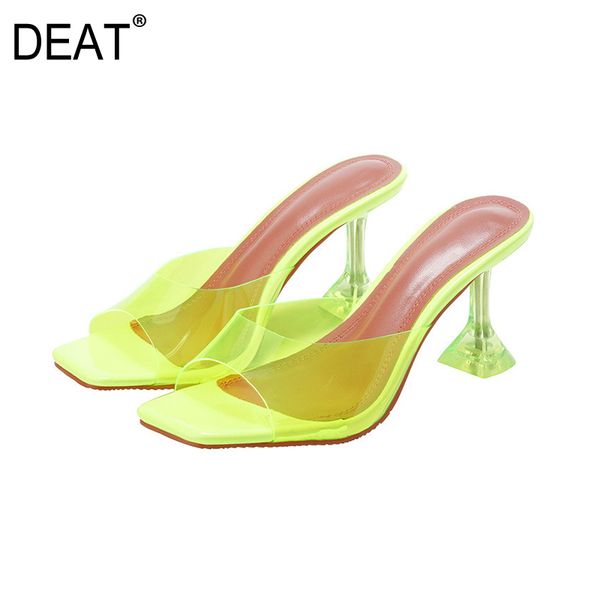 

[deat] 2020 square toe shallow transparent western style clear high heels slippers women shoes new spring summer fashion 10g515, Black