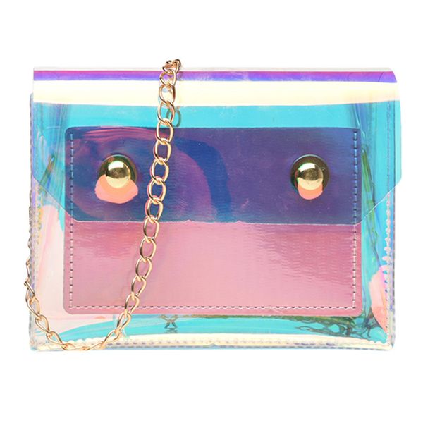

2019 women transparent bag clear pvc jelly mini flap bag handbag laser chain shoulder bags female lady sac