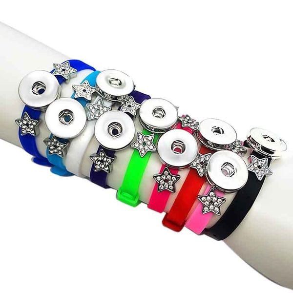 

10 colors silicone 6 style fashion 8mm snap button bracelet interchangeable charm jewelry for women kids teenager 20cm*8mm, Red;brown