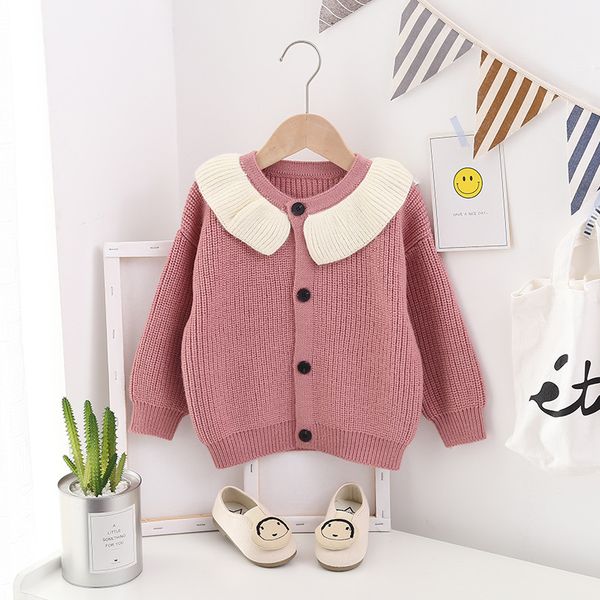 

korean version of autumn new children's clothes lotus leaf sweater jacket children's foreign style knitted cardigan, Blue