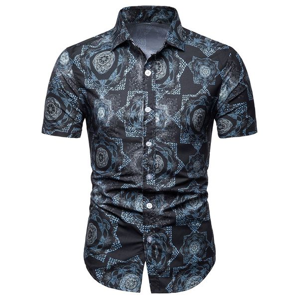 

luxury floral printed short sleeve shirts for men casual slim fit hawaiian shirt camicia uomo chemise homme manche court 20, White;black