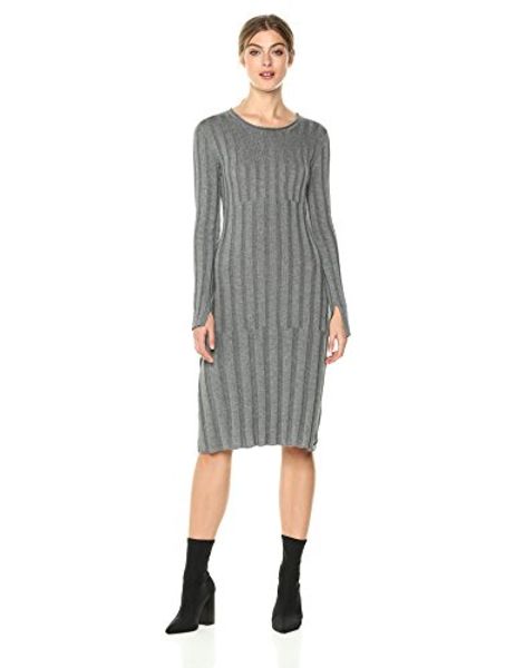 

cable stitch women's variegated rib knit long sleeve dress, Black;gray