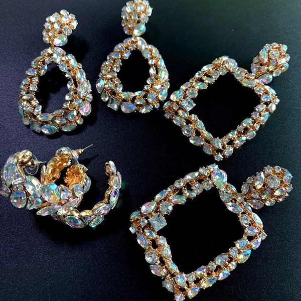 

girlgo 25 types za crystal square dangle drop earrings for women geometric circle oval pendant statement earrings trendy jewelry, Silver