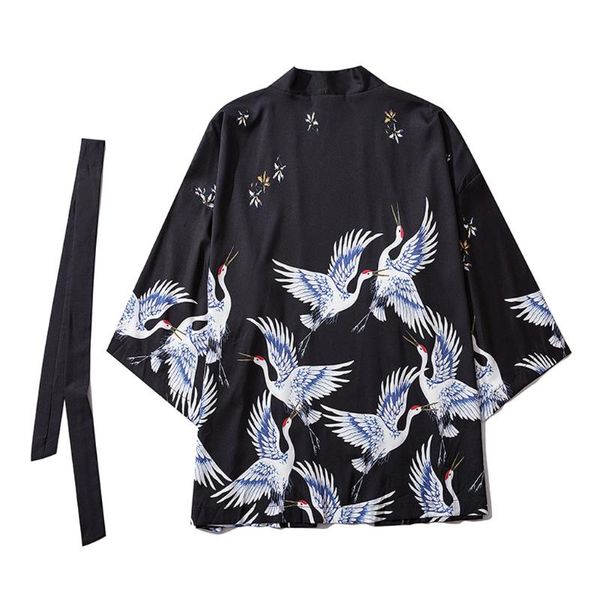 

japanese kimono traditional shirt yukata 2020 casual anime print shirt traditional costume kimonos men street wearcoat, White;black