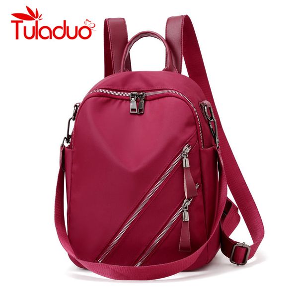 

women's fashion backpack solid color oxford college wind school bag waterproof double zipper rucksack travel trend shoulder bag