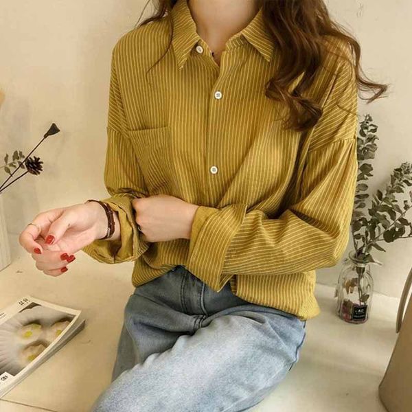 

spring women blouse long sleeve work shirts women office striped blouse, White
