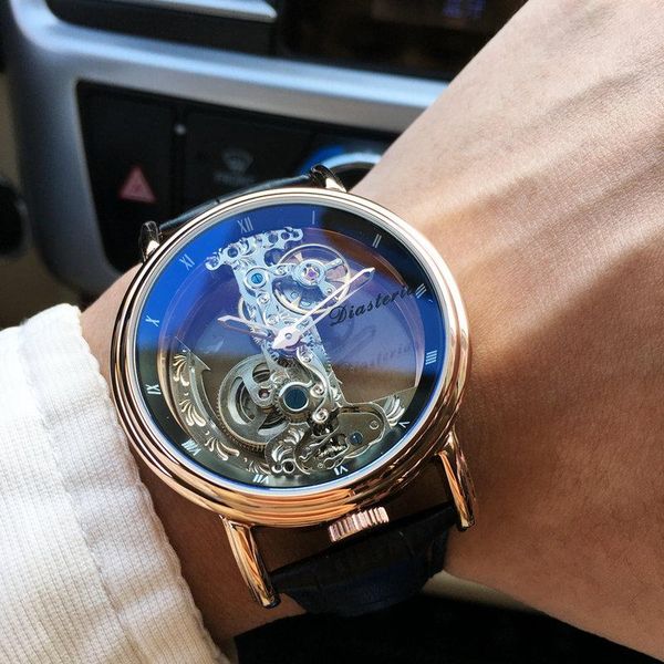 

casual days inn up to watch single bridge flywheel personality hollow transparent mechanical handsome-mens and womens watch, Slivery;brown