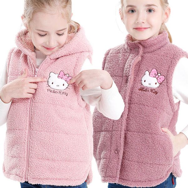 

girls vest thick fleece warm for winter autumn helloo kitty toddler girl vest plus velvet baby girl winter clothes kid baby, Blue