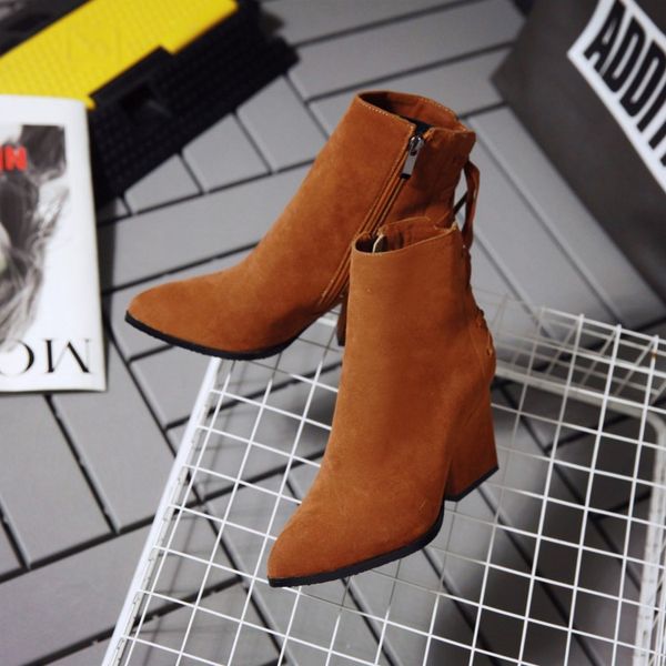 

big size boots women shoes ankle boots for women ladies cross strap after fringe, Black