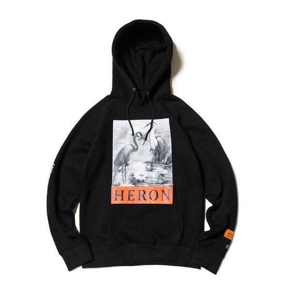 

New Autumn and Winter Retro Black and White Grey Crane Heron Men and Women Hoodie HERON PRESTON Hoodies Add Velvet