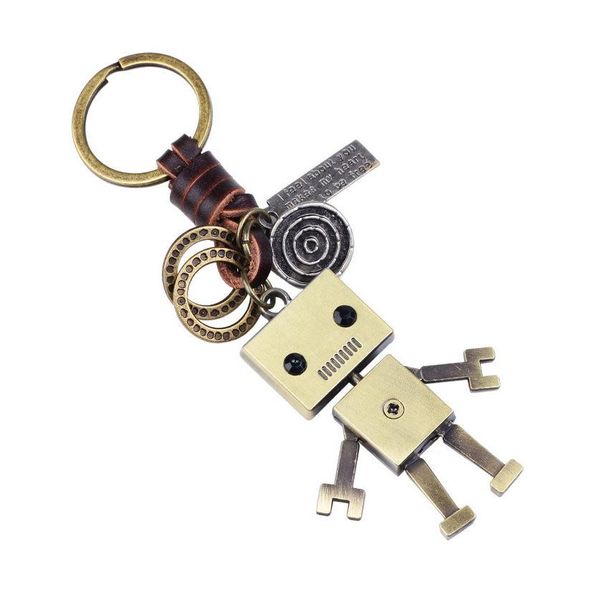 

vintage key rings jewelry creative persaonlity fashion knitting leather antique bronze plated alloy robot keychains gift lk002, Silver