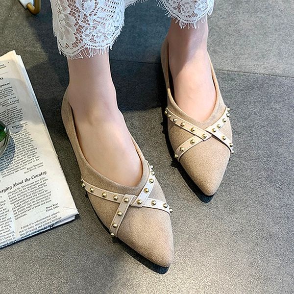 

rivet bow flats work shoes new arrival pointed toe candy color slip on flat single shoes elegant ballet flats, Black