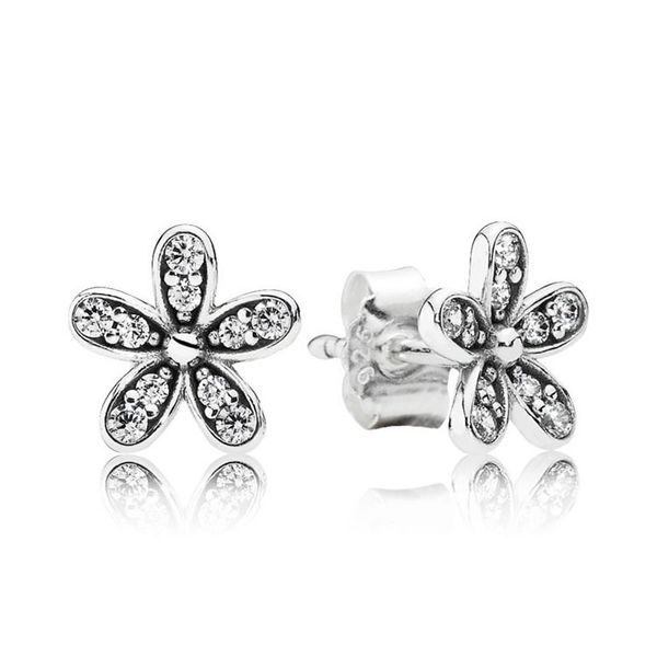 

cute daisy stud earring original box set jewelry for pandora 925 sterling silver cz diamond flowers earrings for women girls, Golden;silver