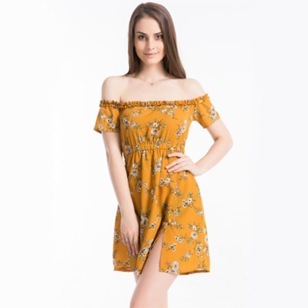 

2020 summer word dress women fashion high waist printed yellow dress female elegant chiffon mini dresses -xxl, Black;pink
