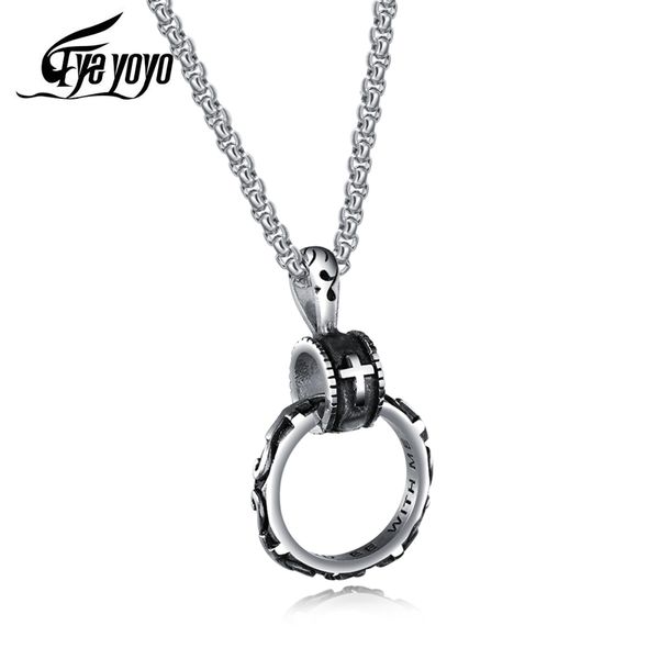 

eyeyoyo cross ring gold black mens long necklaces pendants chain hip hop for boy male stainless steel jewelry creativity gift, Silver
